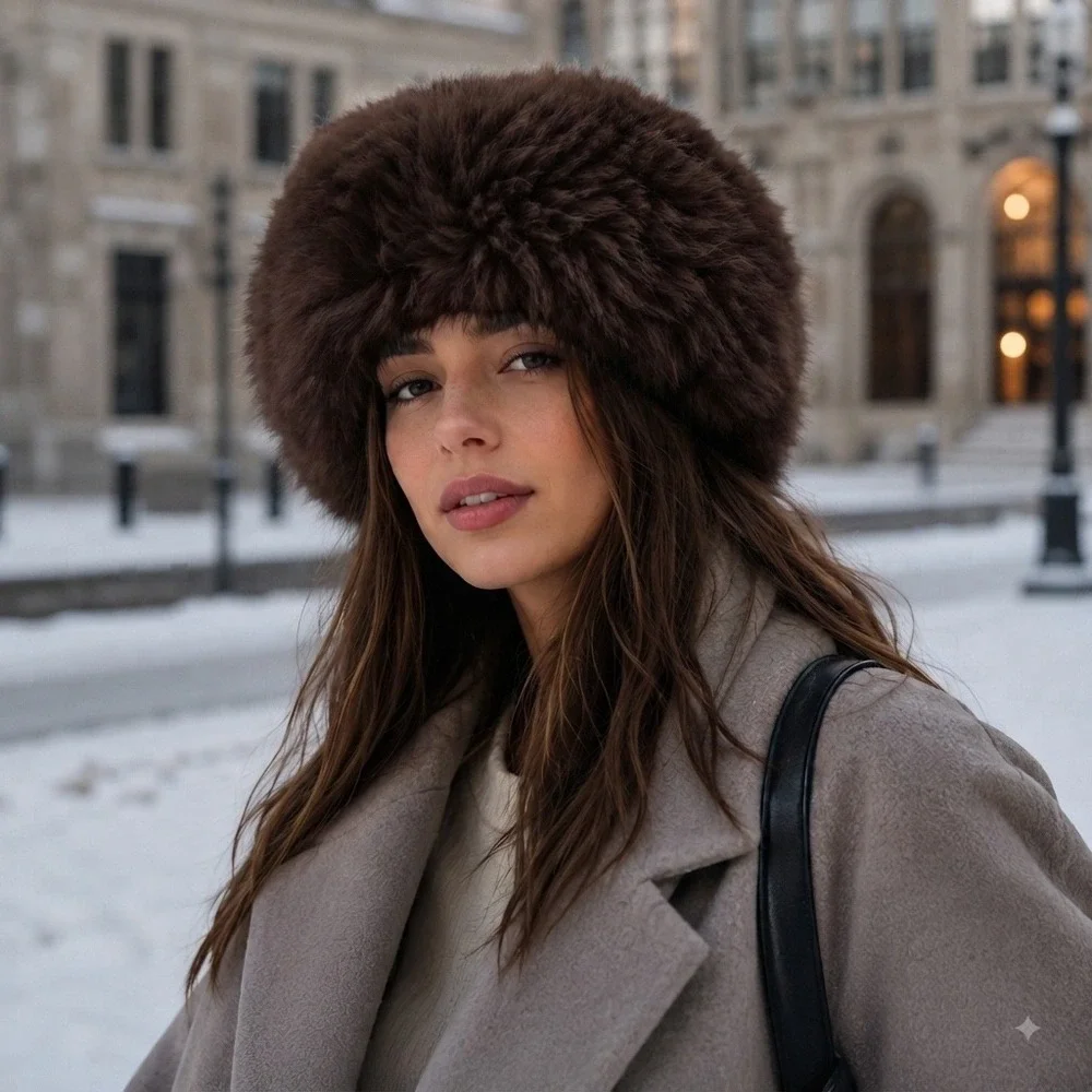 Handcrafted Alpaca Fur Cossack Hat Brown Black Women Girls Winter Peruvian Soul